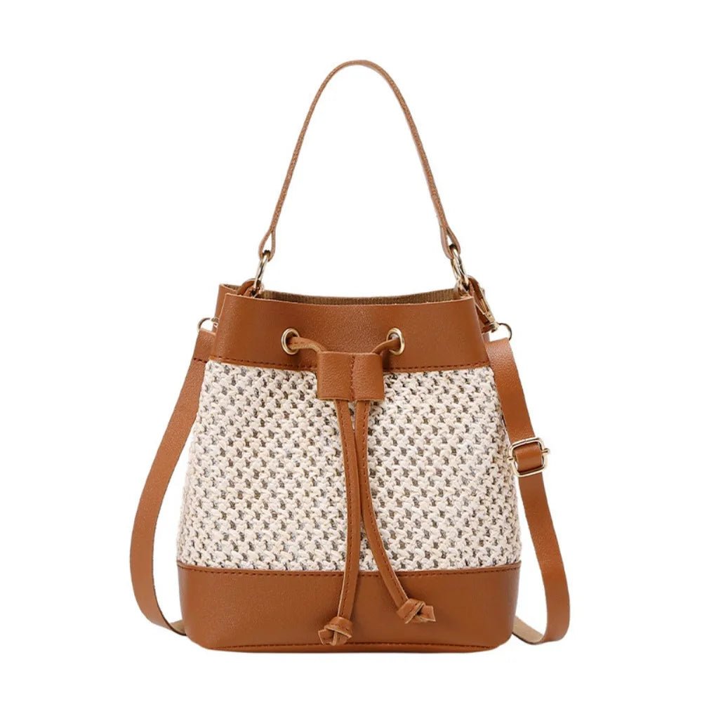 Bundle Pocket Straw Crossbody Bag Commute Handbag Drawstring Bucket Bag Messenger Bag Large Capacity Beach Shoulder Bag Girls - SwiftTrends™