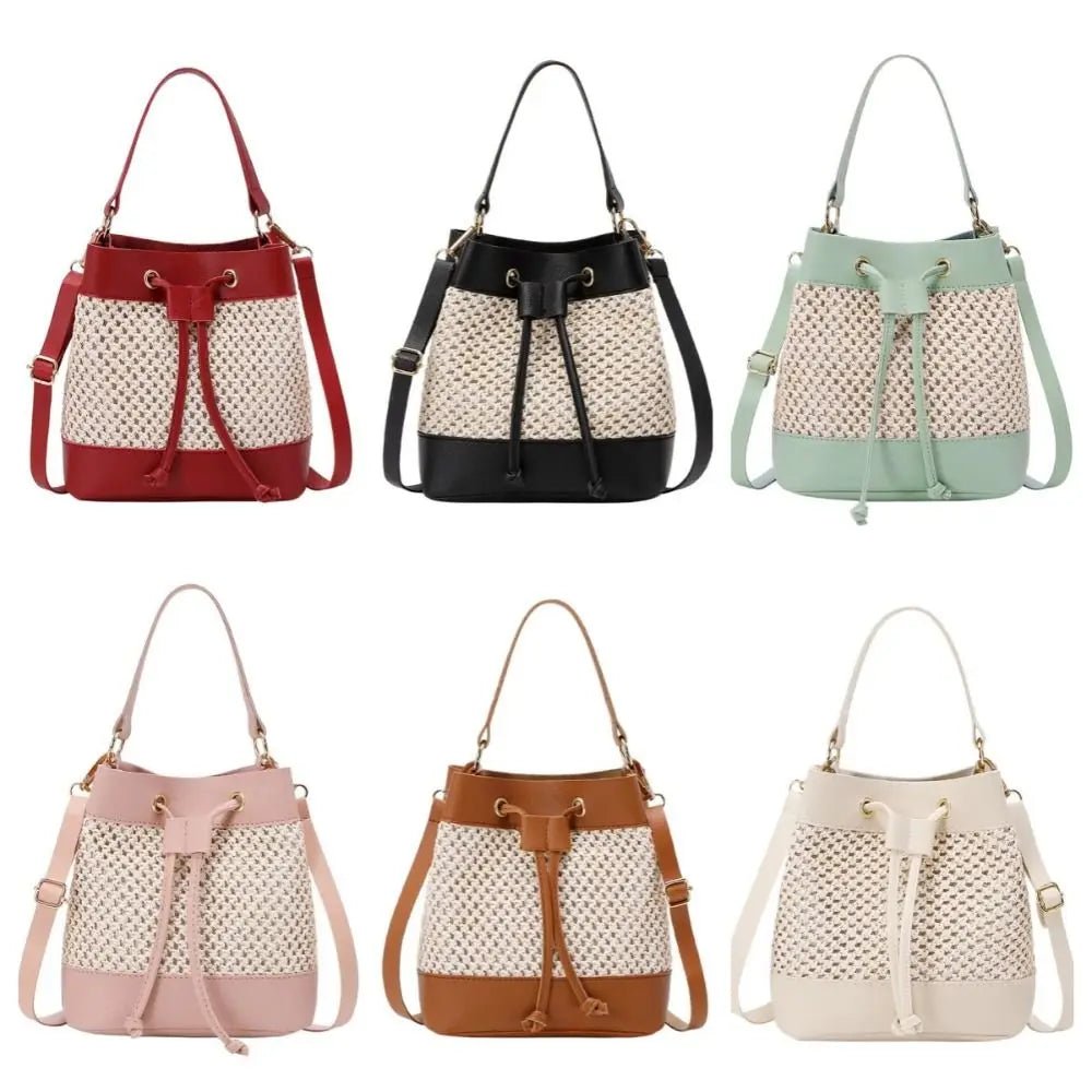 Bundle Pocket Straw Crossbody Bag Commute Handbag Drawstring Bucket Bag Messenger Bag Large Capacity Beach Shoulder Bag Girls - SwiftTrends™