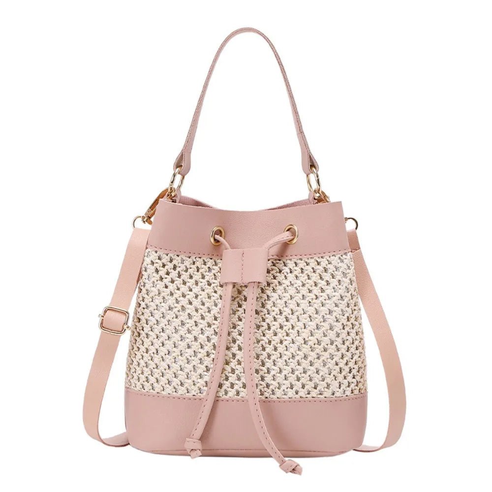 Bundle Pocket Straw Crossbody Bag Commute Handbag Drawstring Bucket Bag Messenger Bag Large Capacity Beach Shoulder Bag Girls - SwiftTrends™
