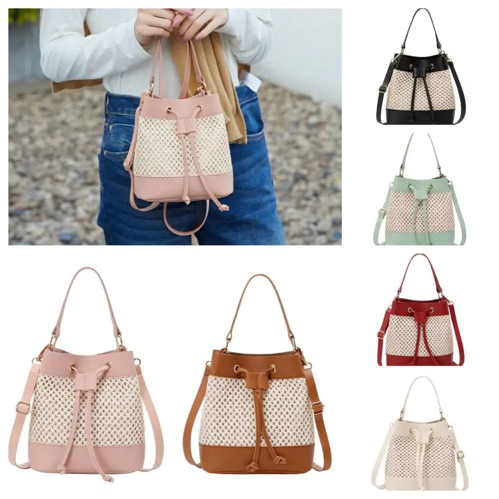 Bundle Pocket Straw Crossbody Bag Commute Handbag Drawstring Bucket Bag Messenger Bag Large Capacity Beach Shoulder Bag Girls - SwiftTrends™