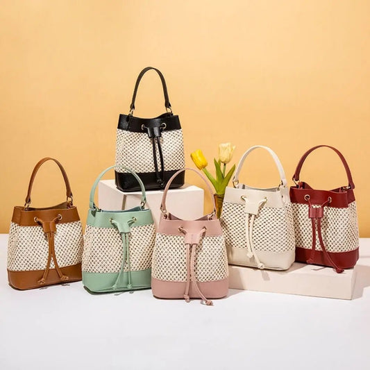 Bundle Pocket Straw Crossbody Bag Commute Handbag Drawstring Bucket Bag Messenger Bag Large Capacity Beach Shoulder Bag Girls - SwiftTrends™