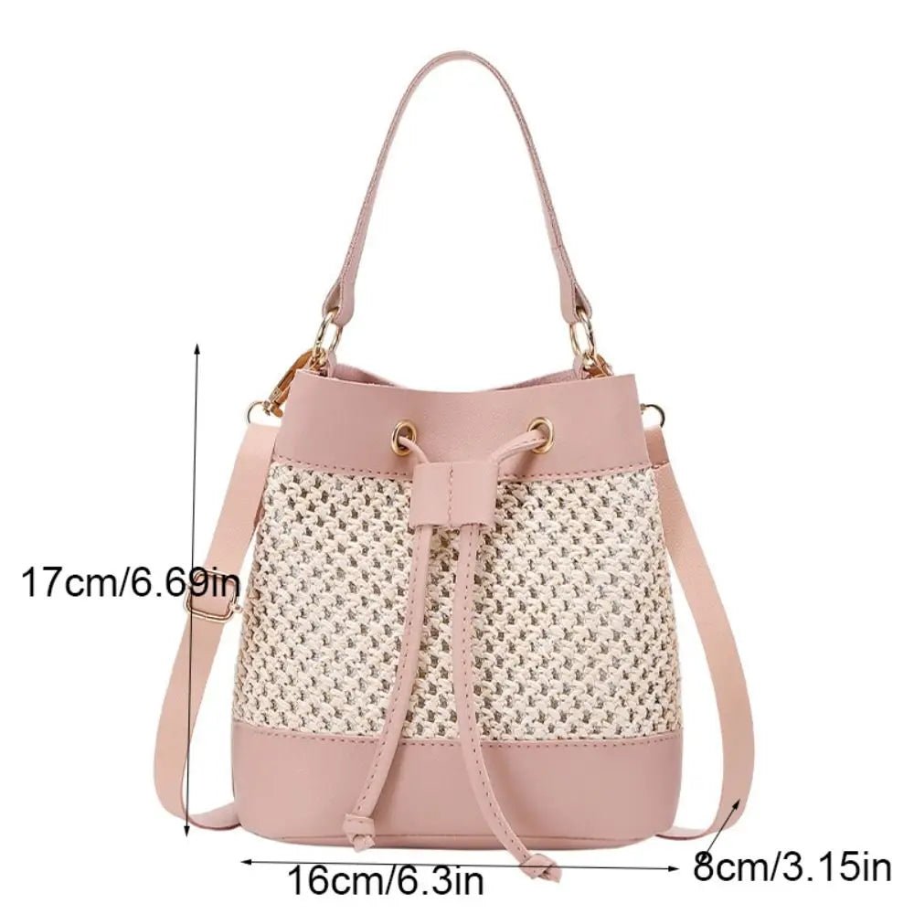 Bundle Pocket Straw Crossbody Bag Commute Handbag Drawstring Bucket Bag Messenger Bag Large Capacity Beach Shoulder Bag Girls - SwiftTrends™