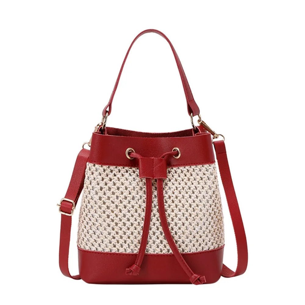 Bundle Pocket Straw Crossbody Bag Commute Handbag Drawstring Bucket Bag Messenger Bag Large Capacity Beach Shoulder Bag Girls - SwiftTrends™