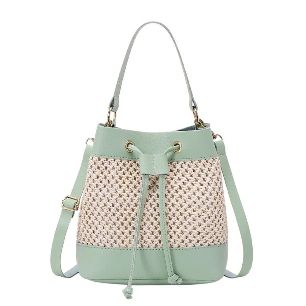 Bundle Pocket Straw Crossbody Bag Commute Handbag Drawstring Bucket Bag Messenger Bag Large Capacity Beach Shoulder Bag Girls - SwiftTrends™