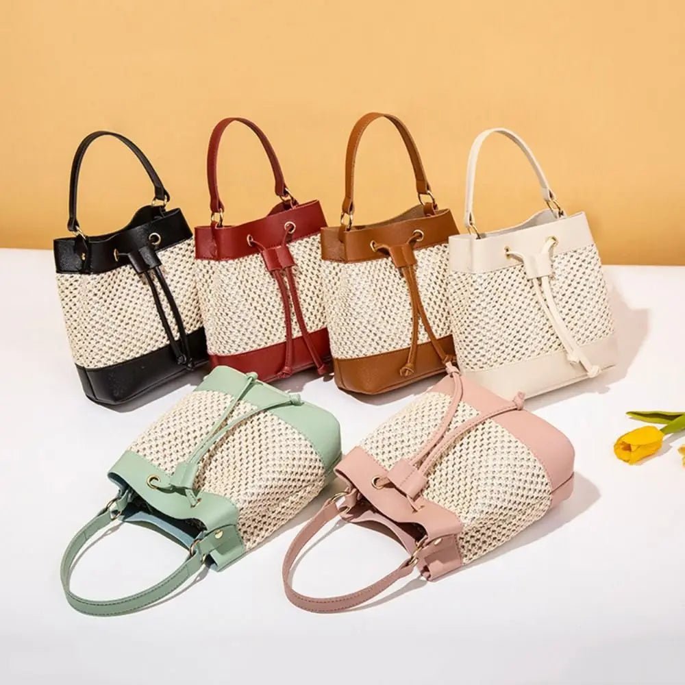 Bundle Pocket Straw Crossbody Bag Commute Handbag Drawstring Bucket Bag Messenger Bag Large Capacity Beach Shoulder Bag Girls - SwiftTrends™