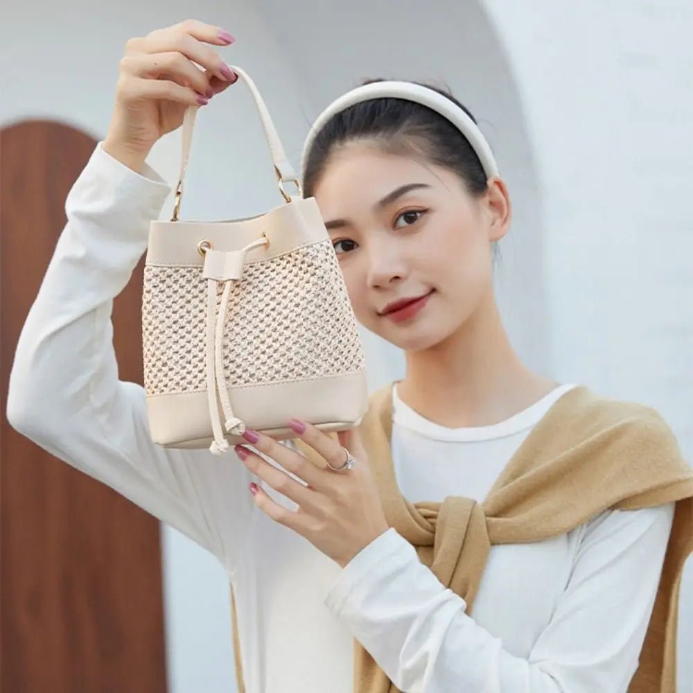 Bundle Pocket Straw Crossbody Bag Commute Handbag Drawstring Bucket Bag Messenger Bag Large Capacity Beach Shoulder Bag Girls - SwiftTrends™