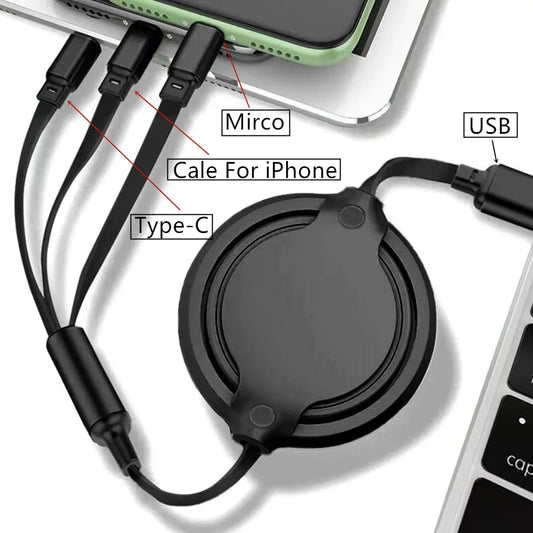 Data cable 3 in 1 Fast USB Cable for Huawei/Honor Retractable Portabl Micro USB Type C Charger Cable For iPhone Samsung - SwiftTrends™