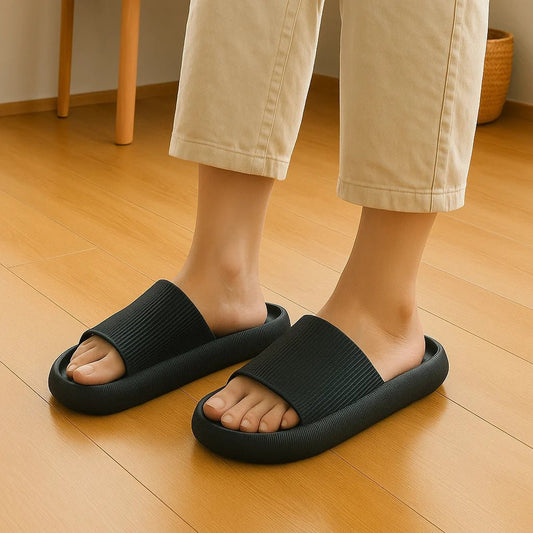 EVA Beach Slippers Thick Sole 4cm Cloud - Like Comfort Home Use Couple Height Increasing Indoor Solid Color Summer Sandals - SwiftTrends™