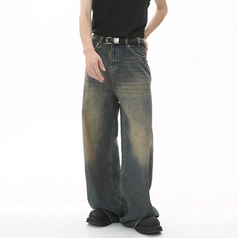 IEFB Summer Men's Denim Pants Old Blue Washed Male Jeans Straight Casual Menwear Loose Wide Leg Trousers New Fashion 9C354 - SwiftTrends™