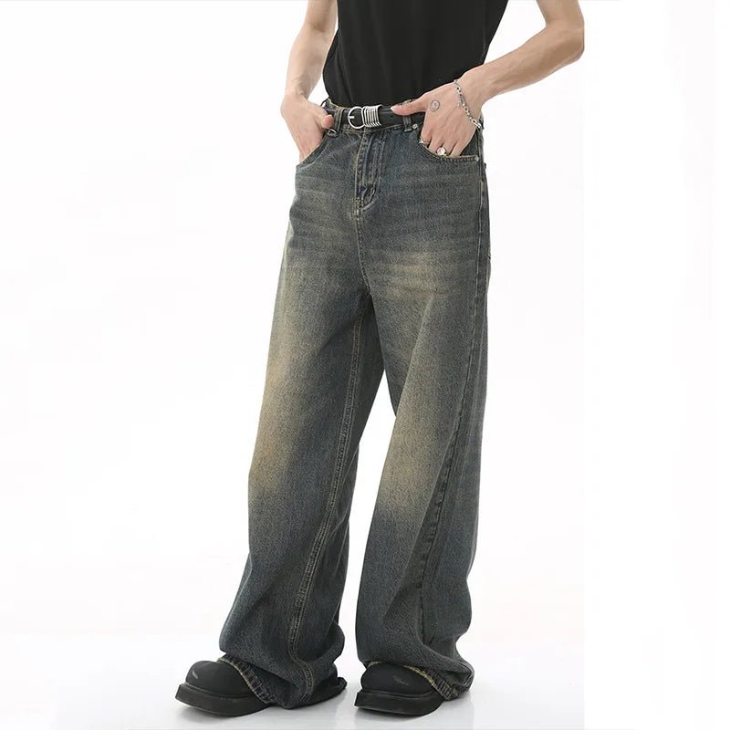 IEFB Summer Men's Denim Pants Old Blue Washed Male Jeans Straight Casual Menwear Loose Wide Leg Trousers New Fashion 9C354 - SwiftTrends™