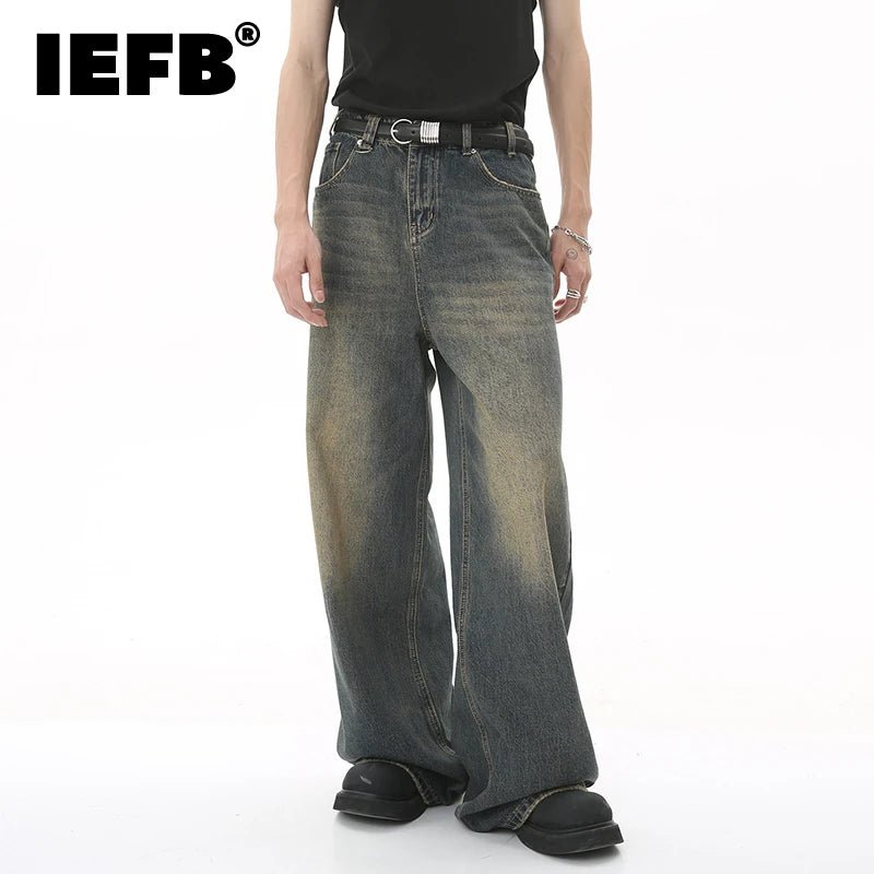 IEFB Summer Men's Denim Pants Old Blue Washed Male Jeans Straight Casual Menwear Loose Wide Leg Trousers New Fashion 9C354 - SwiftTrends™