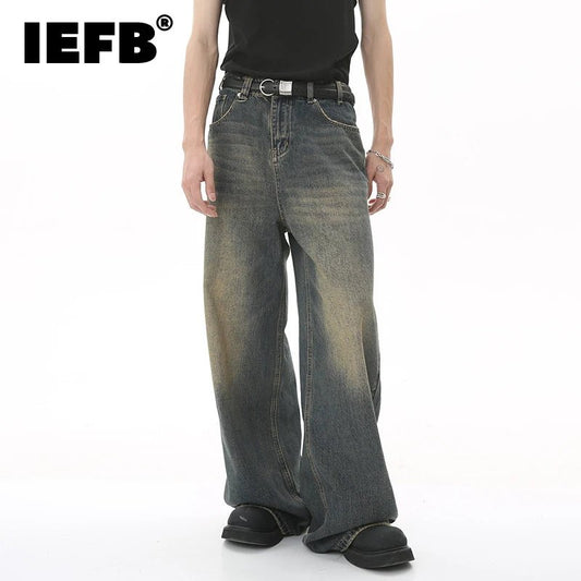 IEFB Summer Men's Denim Pants Old Blue Washed Male Jeans Straight Casual Menwear Loose Wide Leg Trousers New Fashion 9C354 - SwiftTrends™