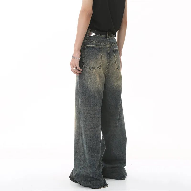 IEFB Summer Men's Denim Pants Old Blue Washed Male Jeans Straight Casual Menwear Loose Wide Leg Trousers New Fashion 9C354 - SwiftTrends™
