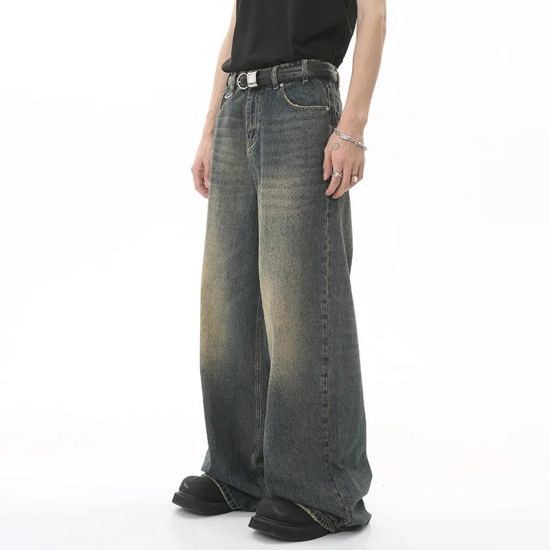 IEFB Summer Men's Denim Pants Old Blue Washed Male Jeans Straight Casual Menwear Loose Wide Leg Trousers New Fashion 9C354 - SwiftTrends™