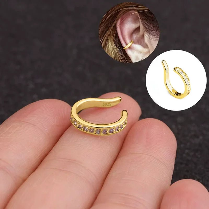 New Fashion Fine Zircon 925 Sterling Silver C Type Clip Earrings Punk Rock Unisexual Rhinestone No Hole Ear Clip Earring Jewelry - SwiftTrends™