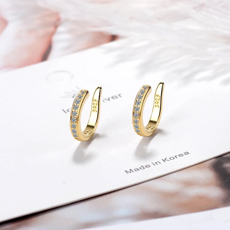 New Fashion Fine Zircon 925 Sterling Silver C Type Clip Earrings Punk Rock Unisexual Rhinestone No Hole Ear Clip Earring Jewelry - SwiftTrends™