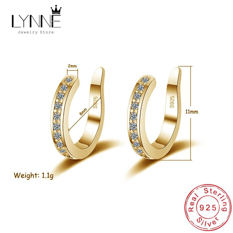 New Fashion Fine Zircon 925 Sterling Silver C Type Clip Earrings Punk Rock Unisexual Rhinestone No Hole Ear Clip Earring Jewelry - SwiftTrends™