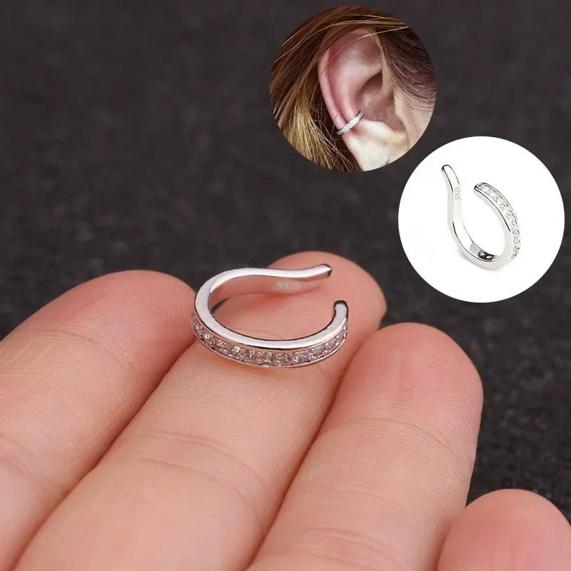 New Fashion Fine Zircon 925 Sterling Silver C Type Clip Earrings Punk Rock Unisexual Rhinestone No Hole Ear Clip Earring Jewelry - SwiftTrends™