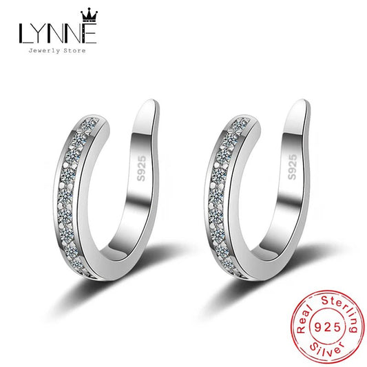 New Fashion Fine Zircon 925 Sterling Silver C Type Clip Earrings Punk Rock Unisexual Rhinestone No Hole Ear Clip Earring Jewelry - SwiftTrends™