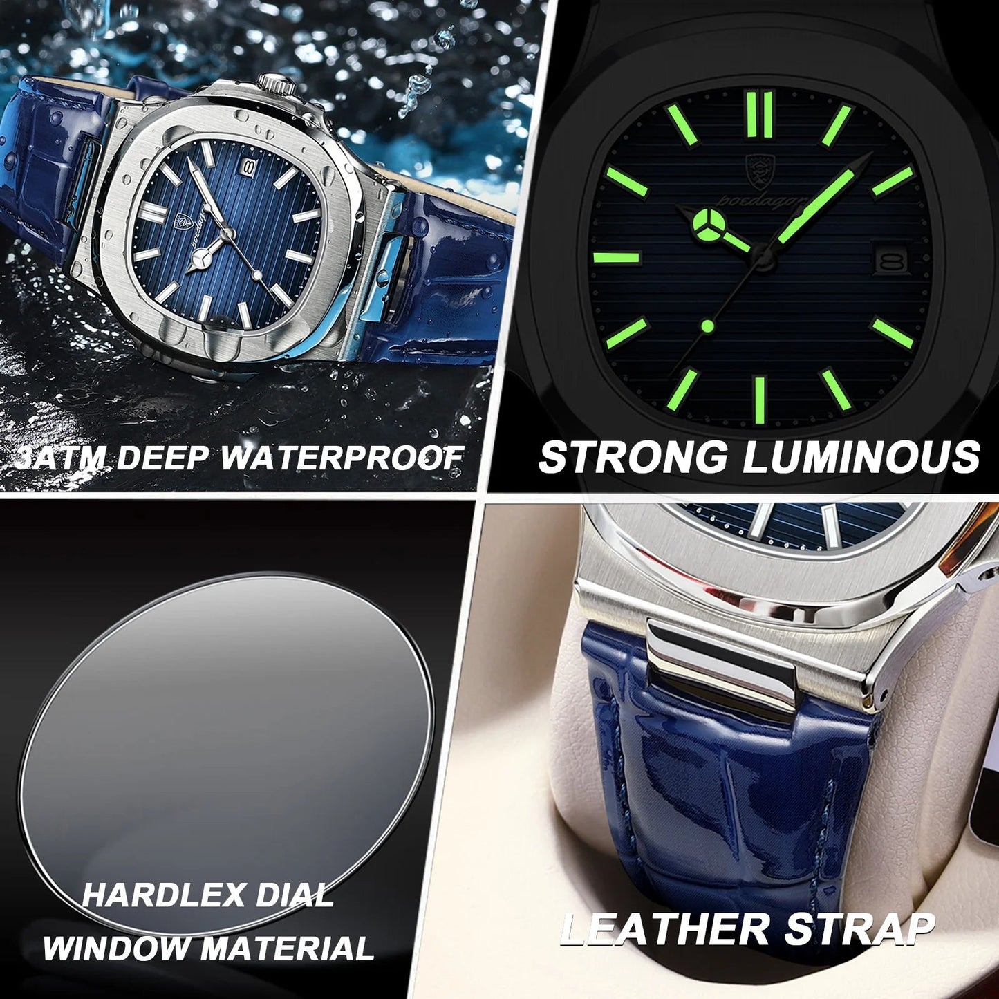 POEDAGAR Luxury Man Wristwatch Waterproof Luminous Date Leather Men's Watches Sports Square Men Watch Casual Quartz Male Clocks - SwiftTrends™