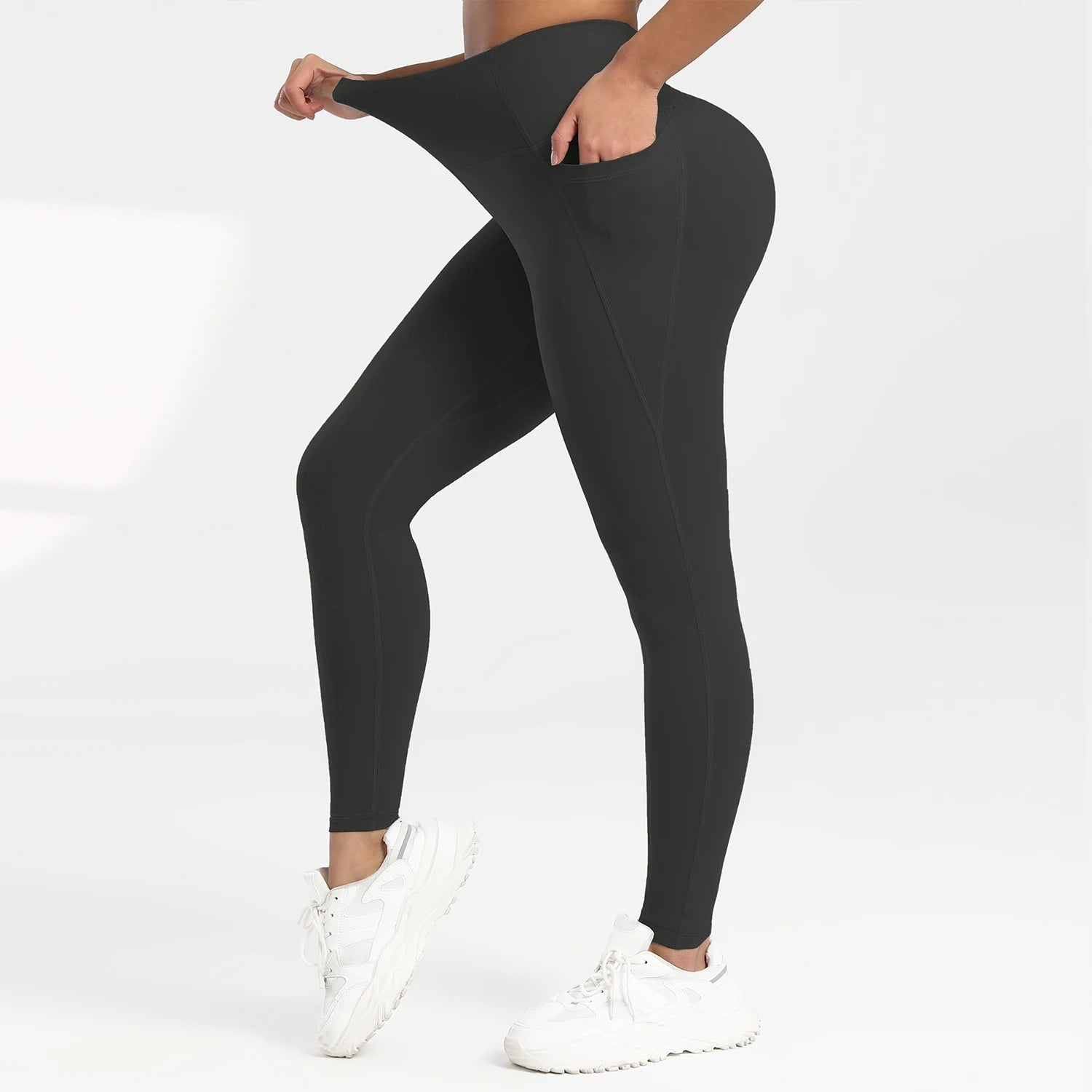 Solid Color Back Waist Pocket High Waist Fitness Yoga Legging soft Women Sport Pant Tight Butter Athletic Gym Ankle - Length Pants - SwiftTrends™
