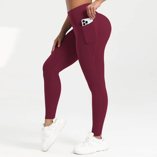 Solid Color Back Waist Pocket High Waist Fitness Yoga Legging soft Women Sport Pant Tight Butter Athletic Gym Ankle - Length Pants - SwiftTrends™