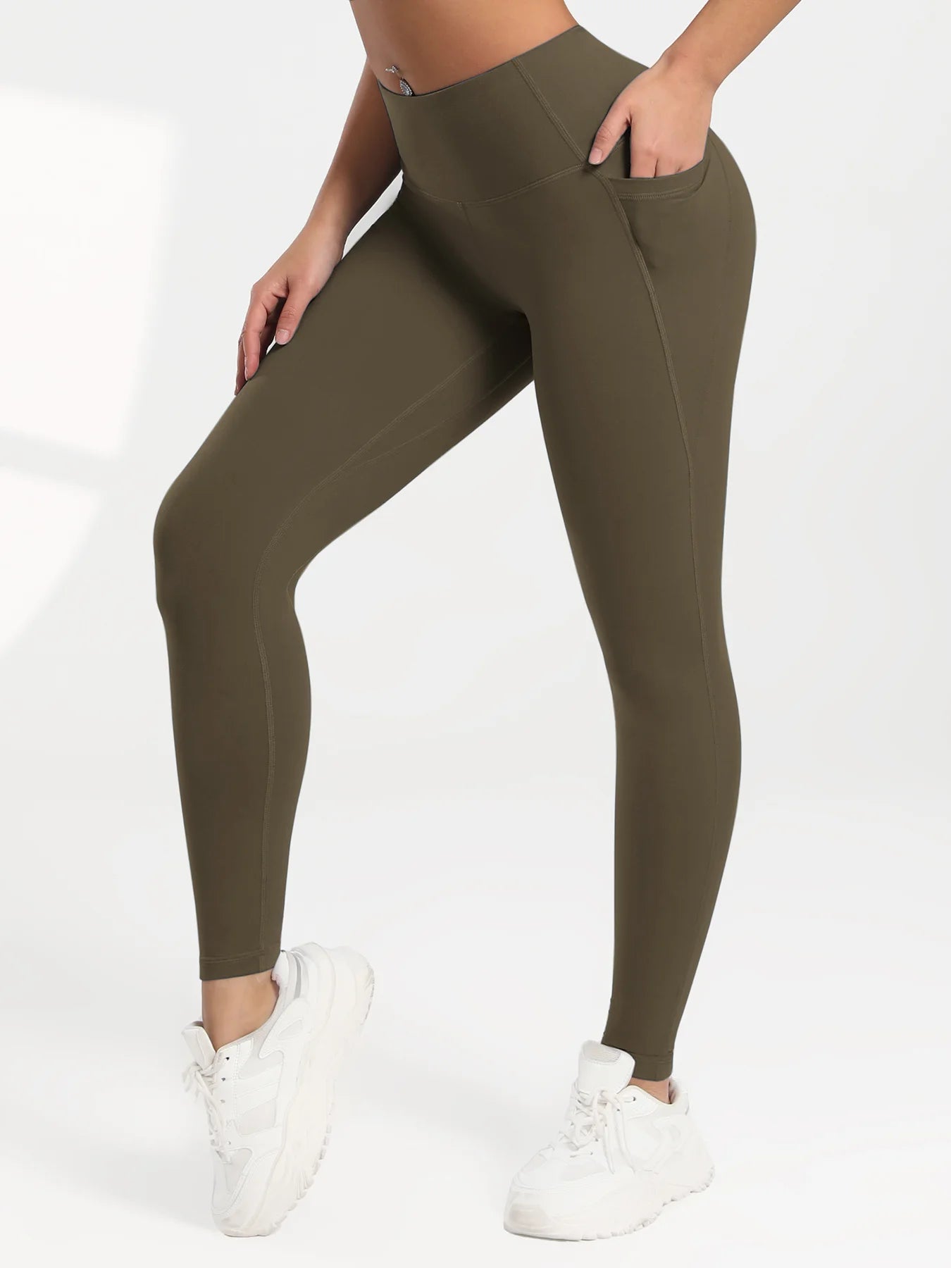 Solid Color Back Waist Pocket High Waist Fitness Yoga Legging soft Women Sport Pant Tight Butter Athletic Gym Ankle - Length Pants - SwiftTrends™